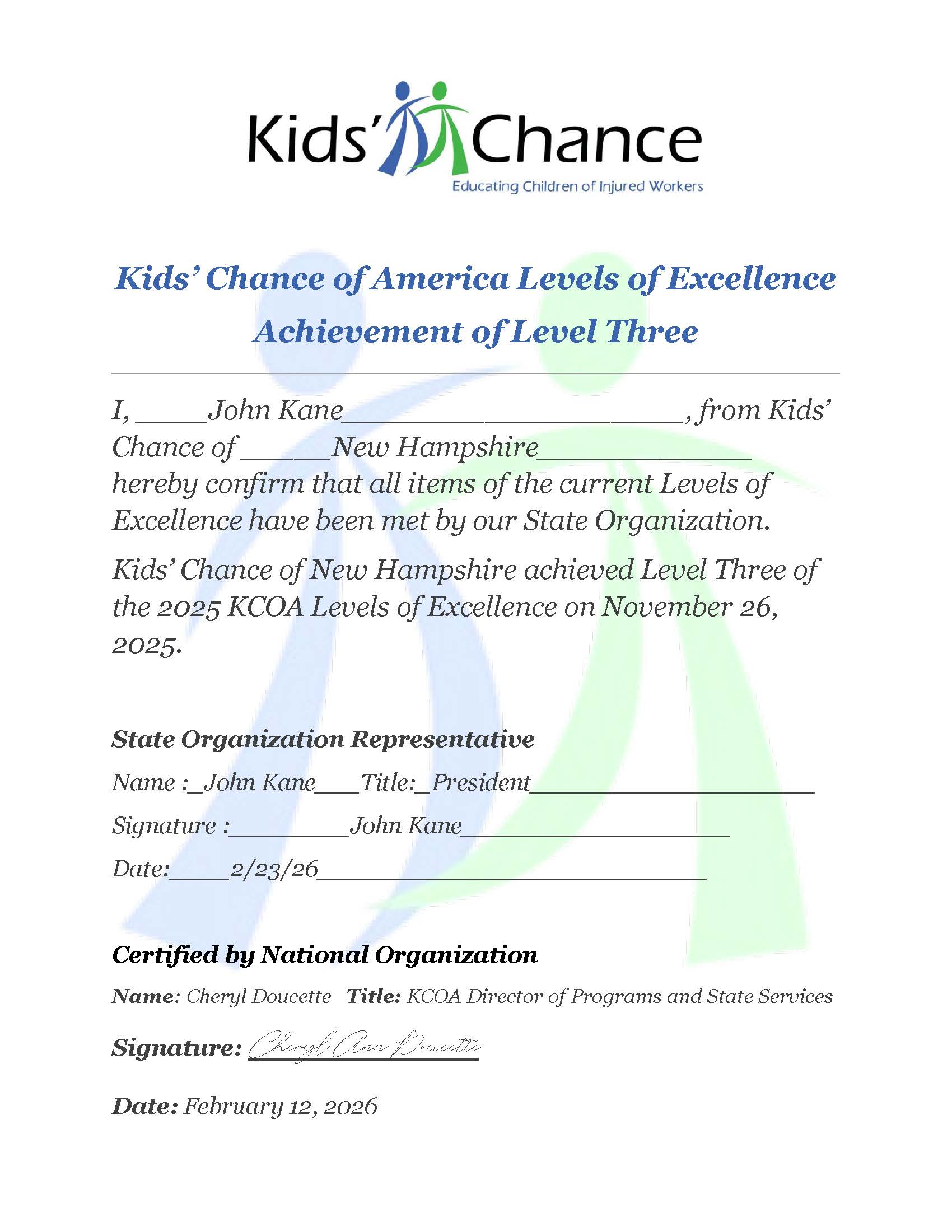 KCNH Level Three Achievement